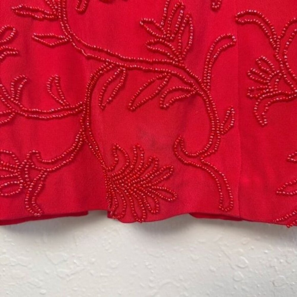 Carmen Marc Valvo silk vintage red floral sequin sheath dress 6 formal - Picture 6 of 13